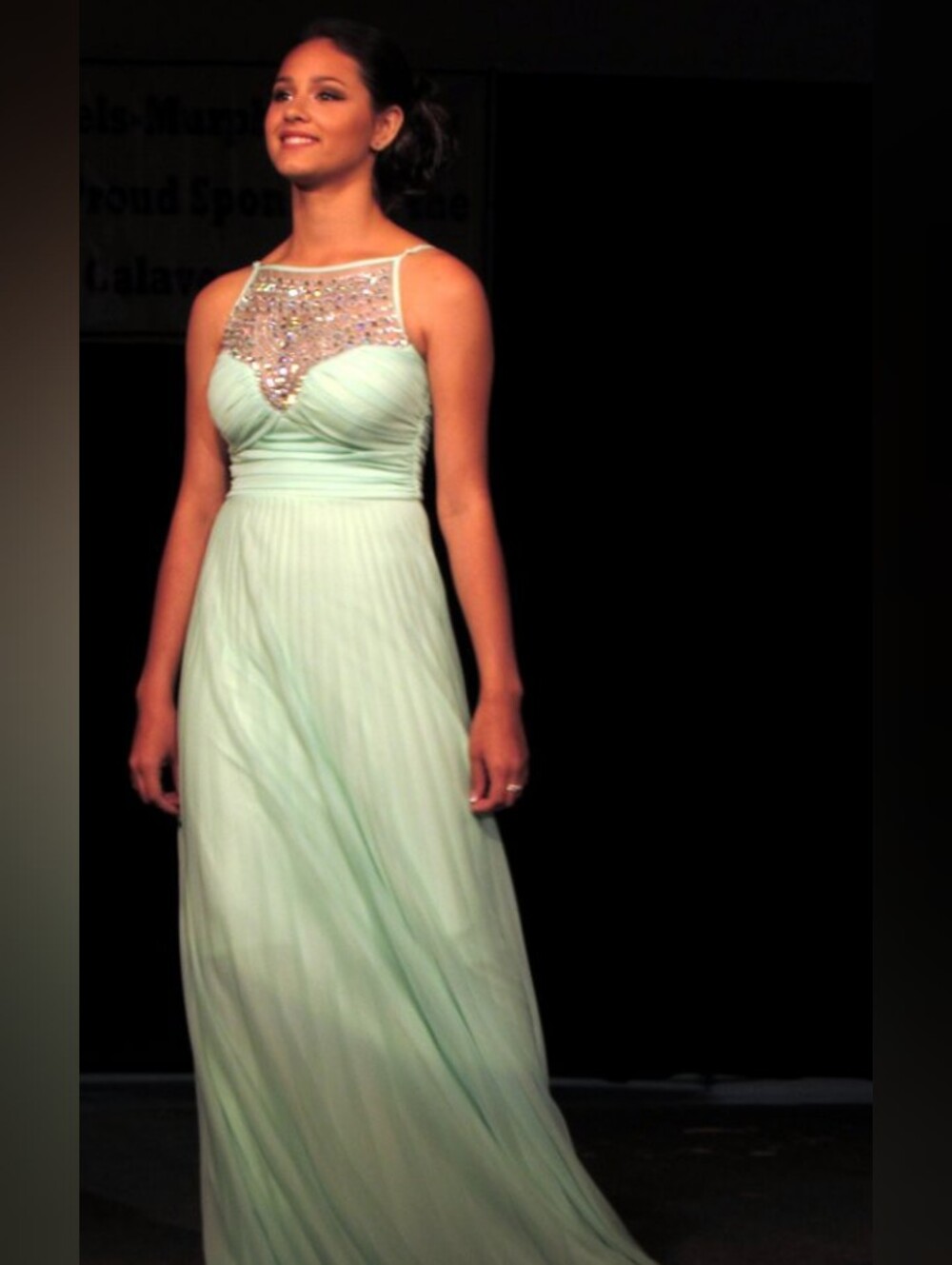 B. Darling Mint Beaded Halter Formal Maxi Dress Gown | Size 5/6